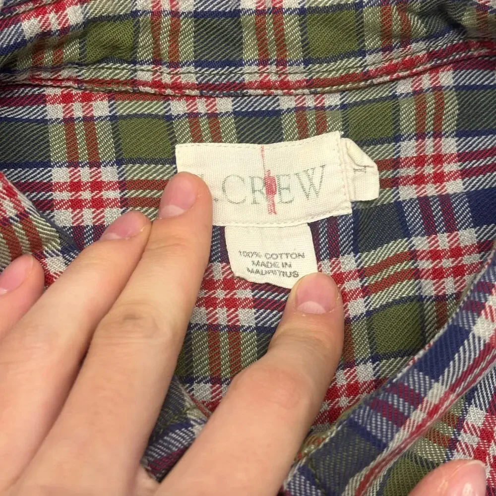 Vintage 90s J Crew Red Mens L Tartan Plaid Button Up Shirt‎ Oarsmen Flannel